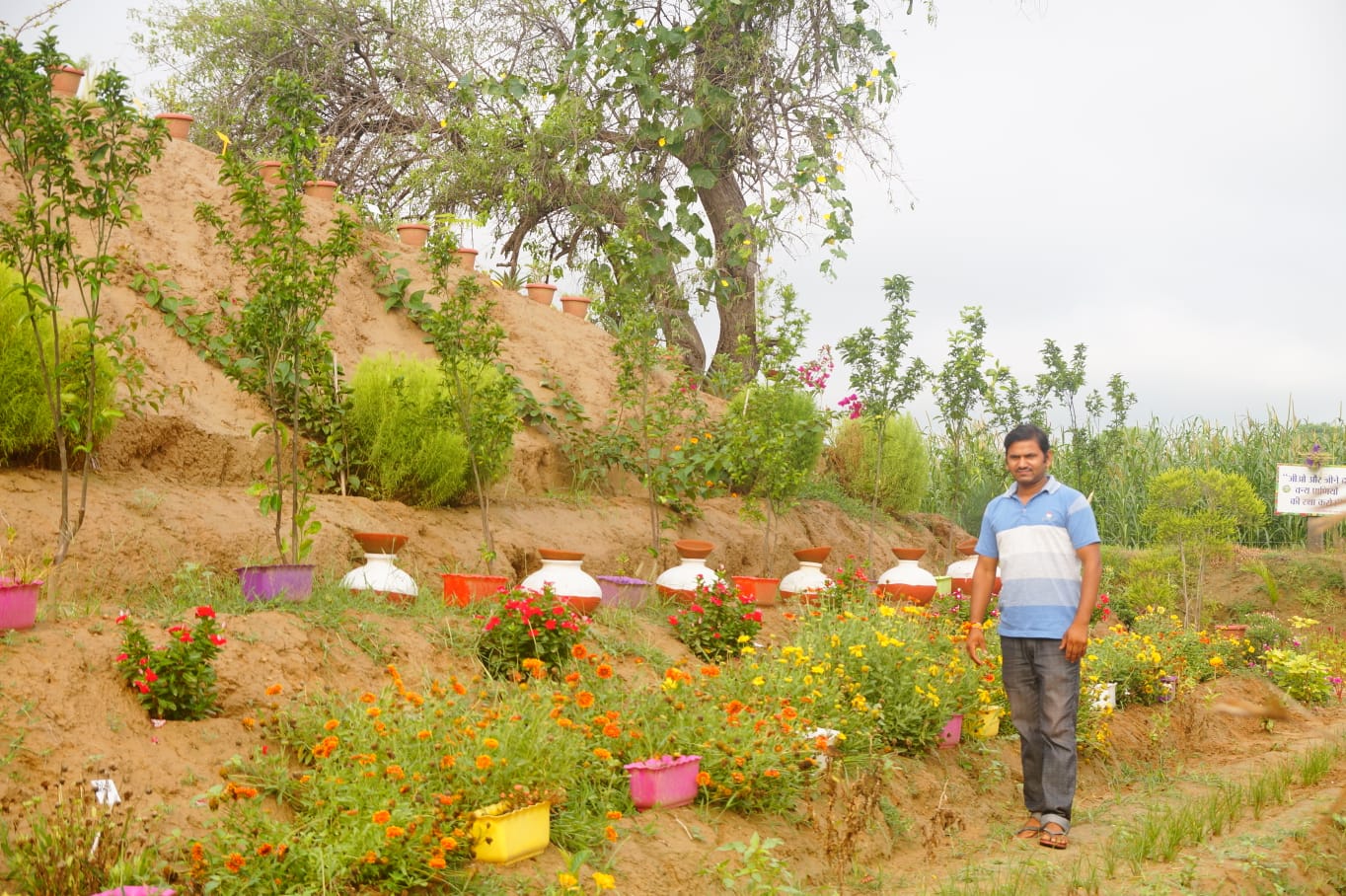 Bhanwar Lal Swami standing in a flower and plant garden